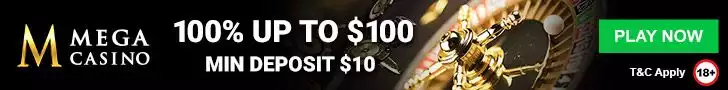 Mega Casino banner advertising the 100% up to $100 offer in Canada