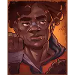 Man with a bandaged hand (orange background)