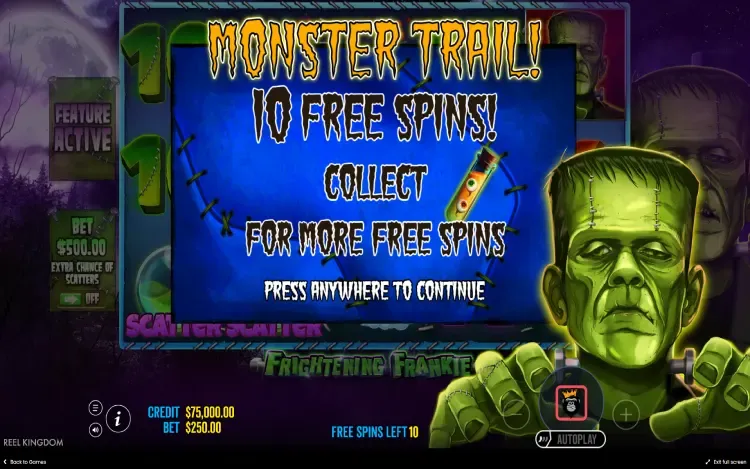 Frightening Frankie - Monster Trail Free Spins Feature