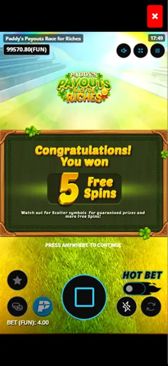 Paddy’s Payouts Race to Riches - Mobile Bonus Game