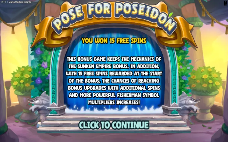 Marlin Masters Atlantis - Pose for Poseidon Free Spins Feature