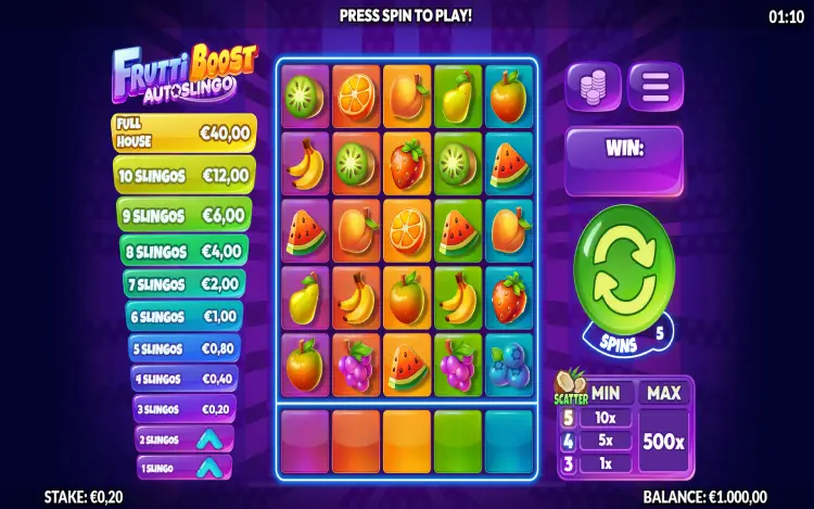 Frutti Boost AutoSlingo - RTP and Wagering