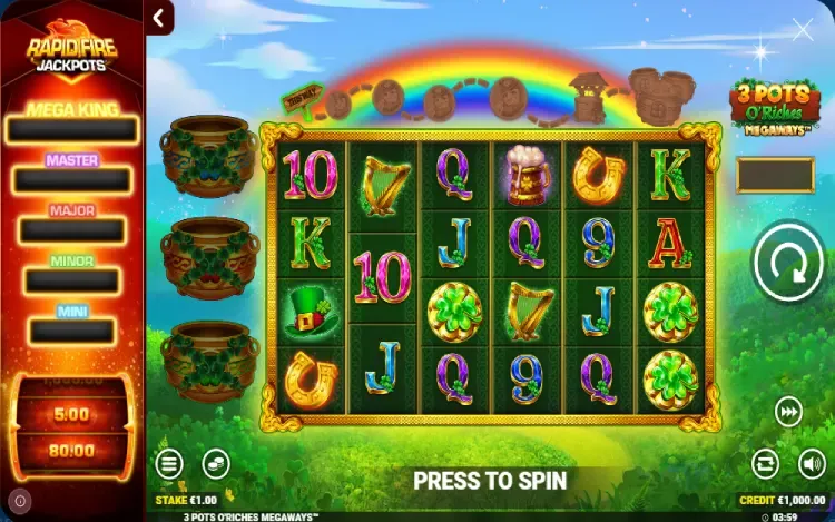 3 Pots O’ Riches Megaways Rapid Fire - RTP and Wagering