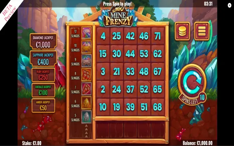 Slingo Mine Frenzy - RTP and Wagering