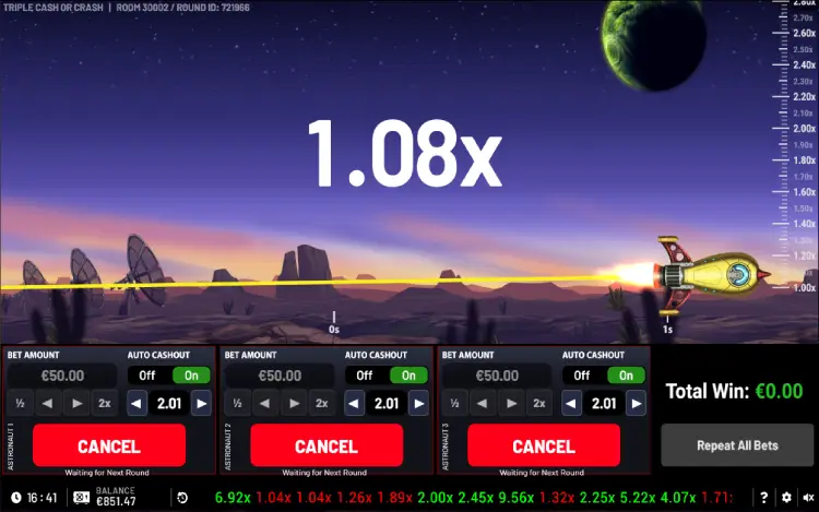 Triple Cash or Crash - Repeat All Bets and Bet Modifiers