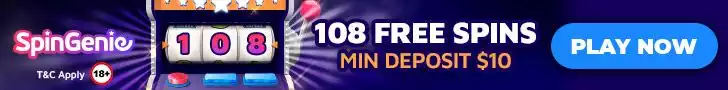 Spin Genie banner advertising the 108 Free Spins offer in Canada