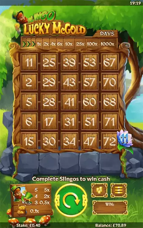 Slingo Lucky McGold Mobile Features - Basegame