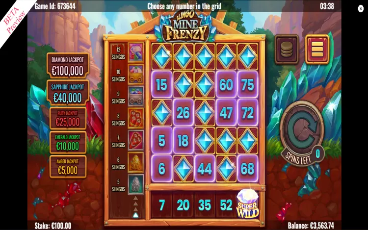 Slingo Mine Frenzy - Super Wild Symbol Feature