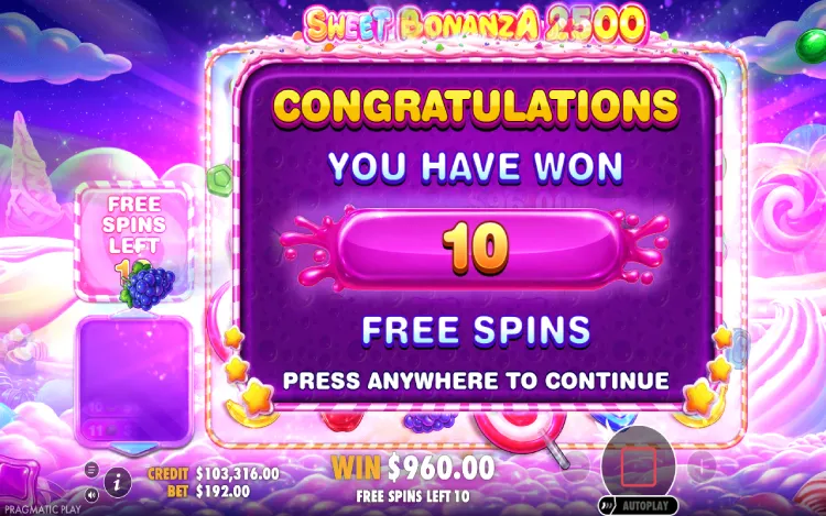 Sweet Bonanza 2500 - Free Spins Feature