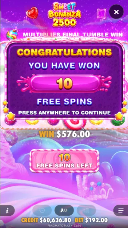 Sweet Bonanza 2500 - Mobile Bonus Game