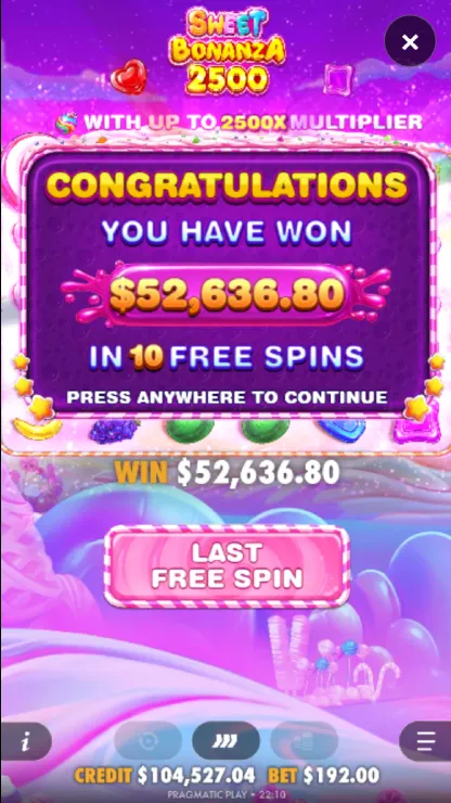Sweet Bonanza 2500 - Mobile Simple Win