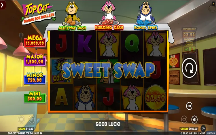 Top Cat Dining For Dollars Jackpot King - Sweet Swap Feature