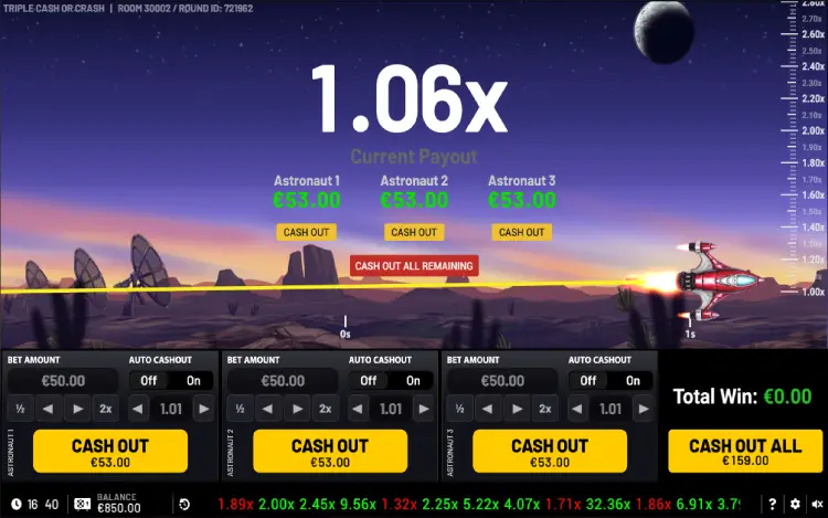 Triple Cash or Crash - Triple Rocket Bet System