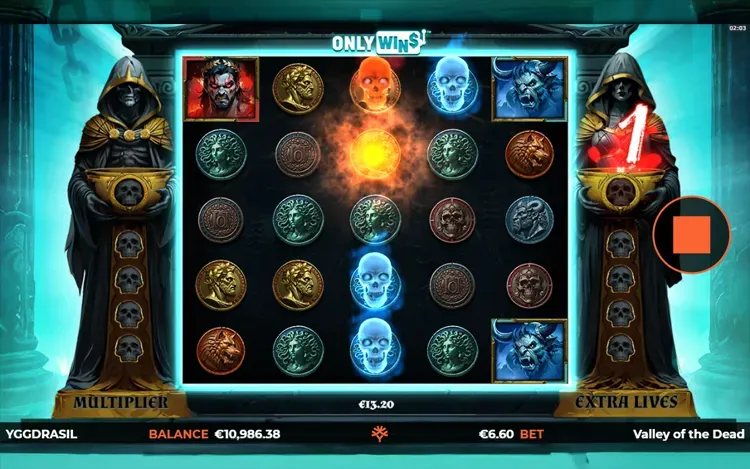 Valley of the Dead OnlyWins - Red and Blue Scarab Respins Feature