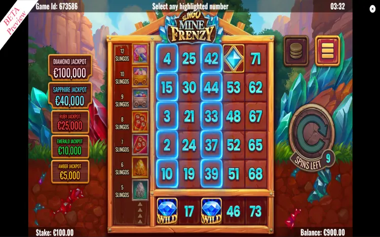 Slingo Mine Frenzy - Wild Symbol Feature