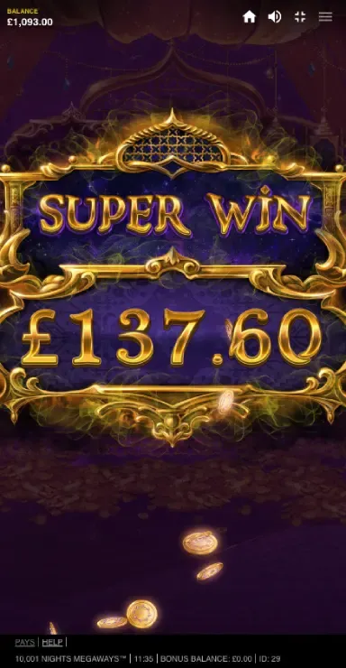10001 Nights Megaways - Mobile Win