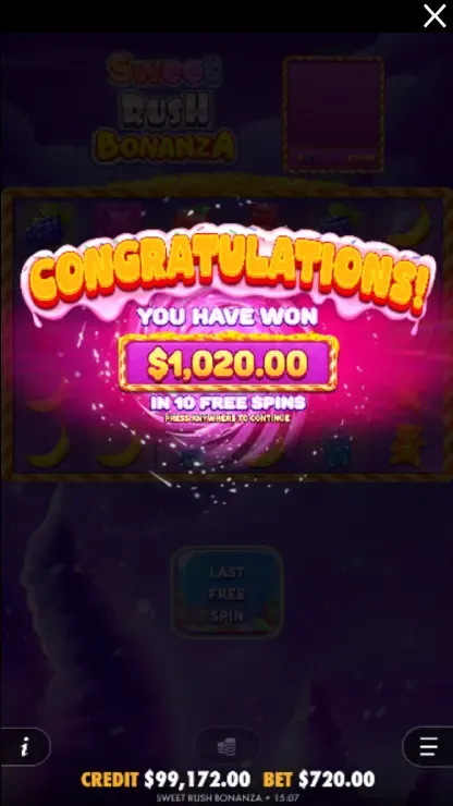 Sweet Rush Bonanza - Mobile Win