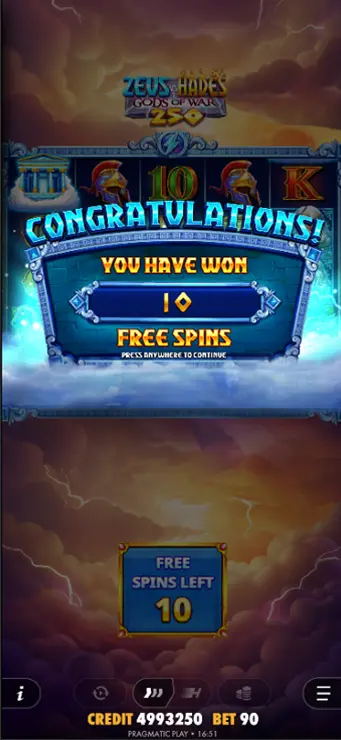 Zeus vs Hades Gods of War 250 - Mobile Bonus