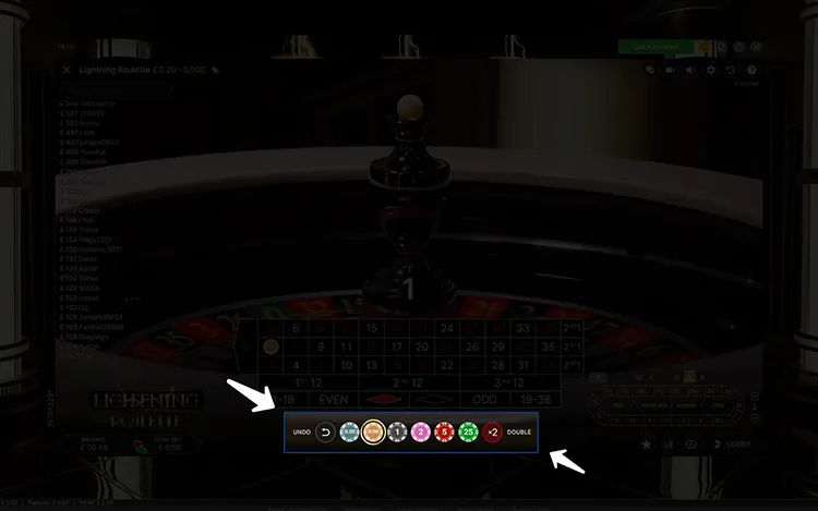 Showing the different online roulette stakes you can choose