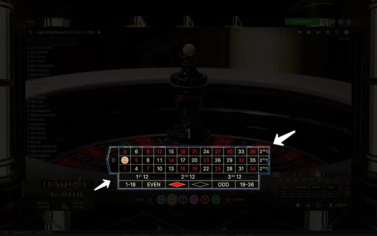 The image shows the online roulette game and what the screen looks like when the number lands and winning and losing bets are confirmed