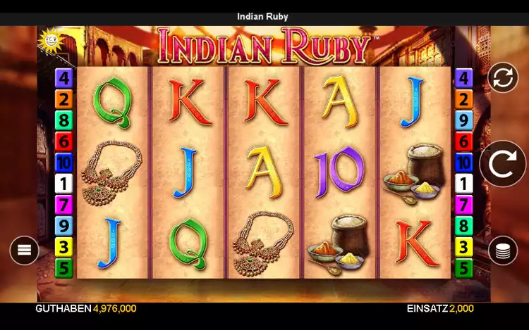 Indian Ruby slot - Game Control