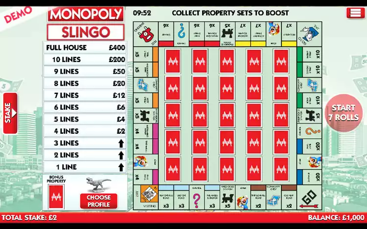 Monopoly Slingo - Game Controls
