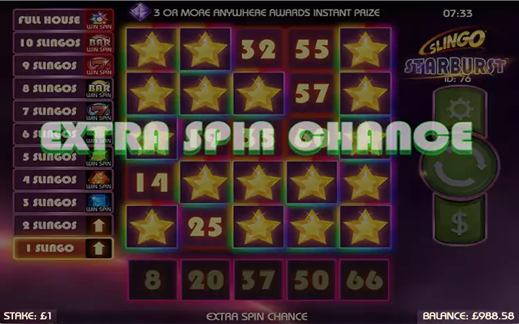 Slingo Starburst - Extra Spin Feature