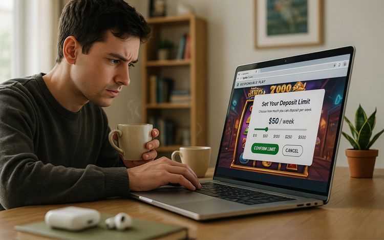 Player setting a deposit limit before playing online slots.