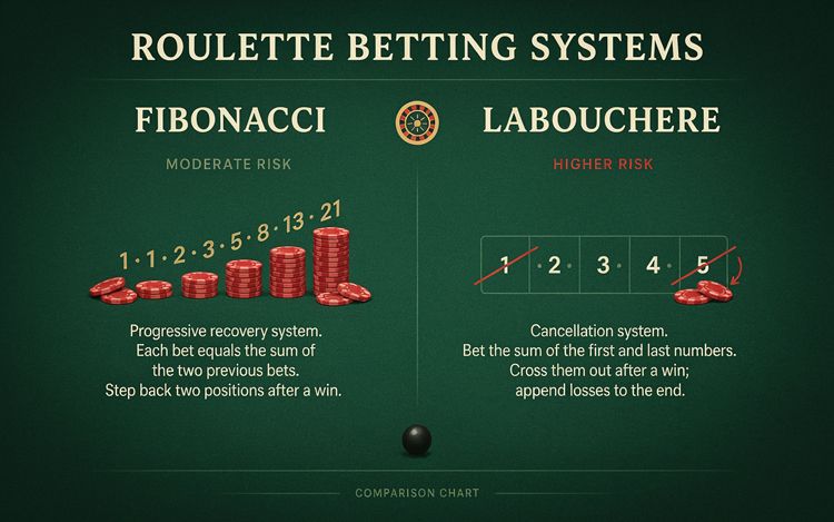 Comparison of Fibonacci and Labouchere roulette betting systems.