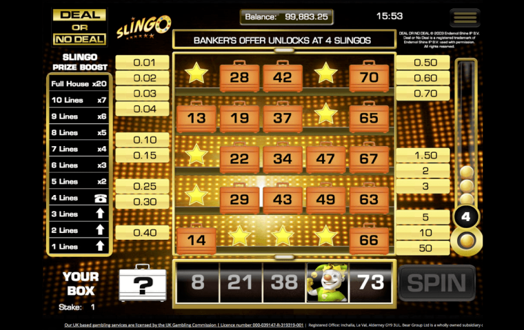 Slingo Deal or No Deal Slot Gameplay