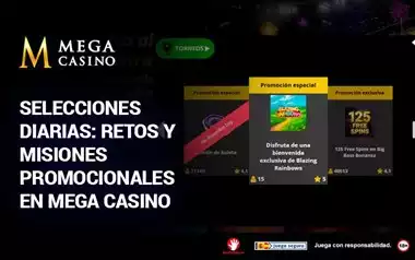 Selecciones Diarias Retos y Misiones Promocionales en Mega Casino