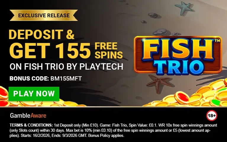 Get 155 Free Spins on Fish Trio Slot Game 