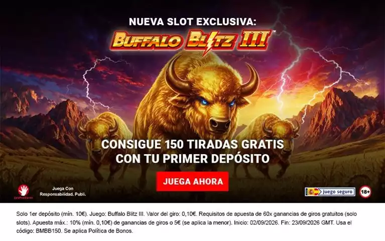 Consigue 150 Tiradas Gratis Con Tu Primer Deposito Buffalo Blitz III