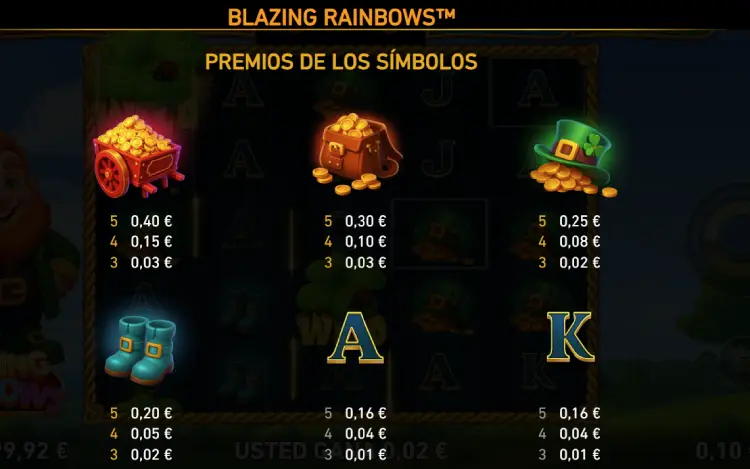 Blazing Rinbows Slot Online Simbolos