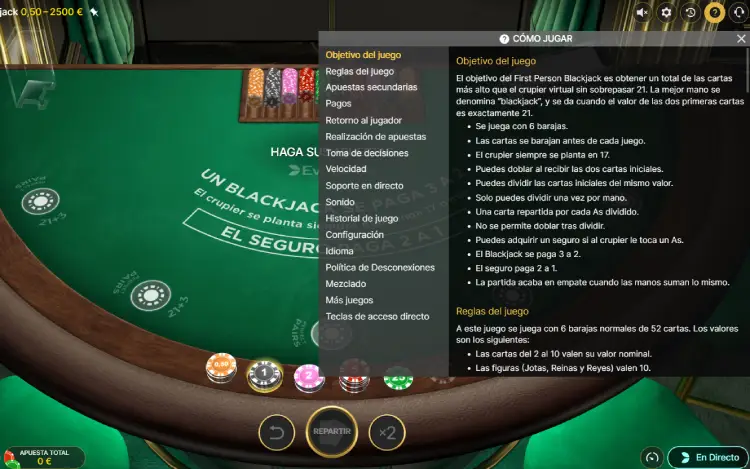 First Person Blackjack Juego Online Reglas