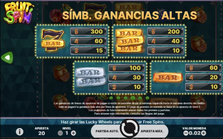 Fruit Spin Slot Online Simbolos Altos