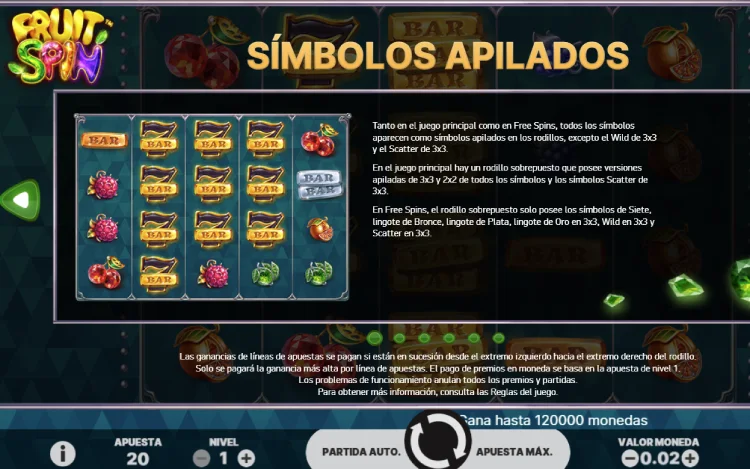 Fruit Spin Slot Online Simbolos Apilados
