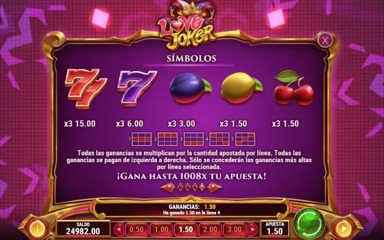 Love Joker Slot Online Simbolos