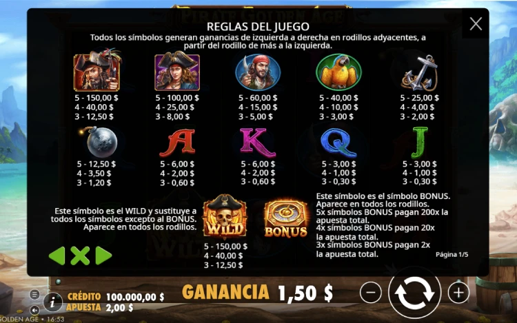 Pirate Golden Age Slot Online Simbolos
