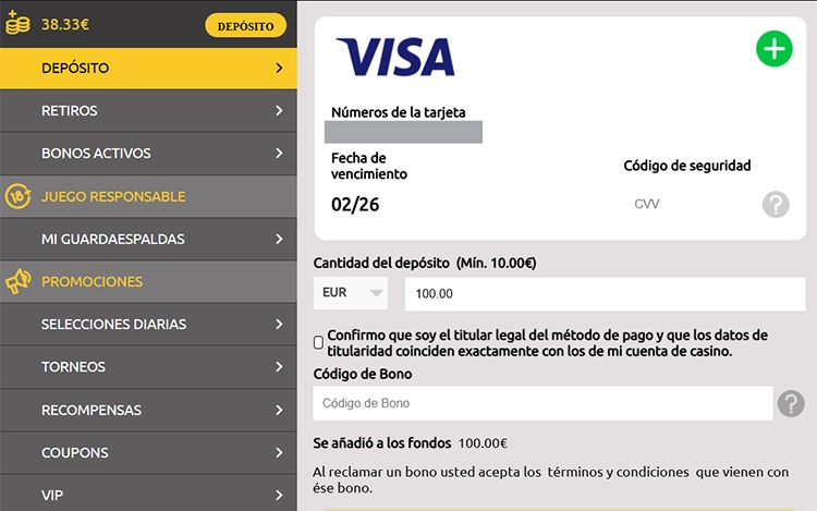visa metodo pago casino