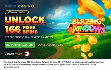 Exclusive Blazing Rainbows Free Spins at Prime Casino