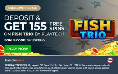 Get 155 free spins on Fish Trio with Bonus Code BM155FTRIO