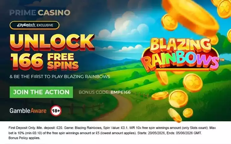 Exclusive Blazing Rainbows Free Spins at Prime Casino