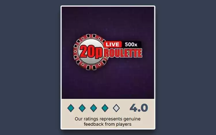 Prime Casino Rating for 20p 500x Live Roulette game