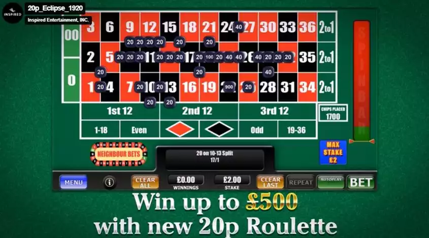 a screen capture of intro video for Inspired Entertainment's 20p roulette game