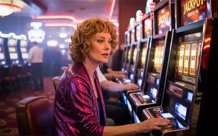 a person plays arcade games in a colourful room