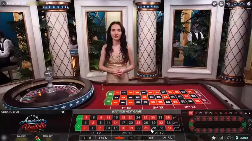 American Roulette Live session with a croupier