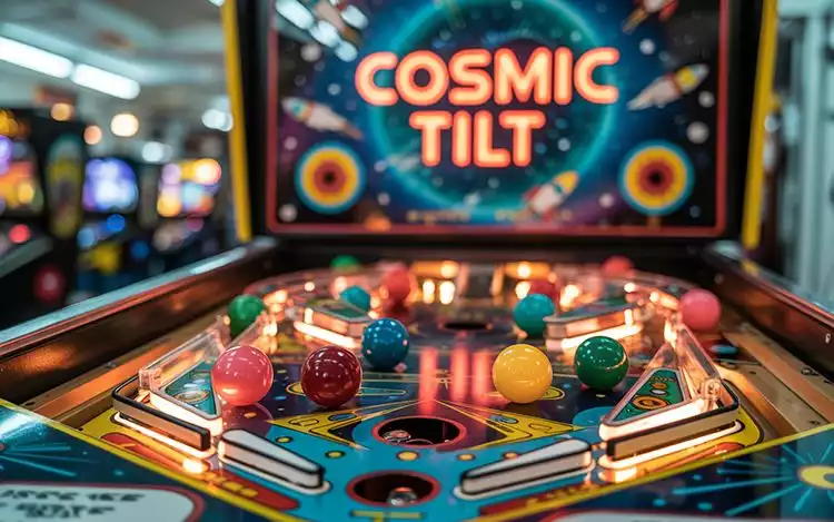 a pinball machine with many different coloured balls.