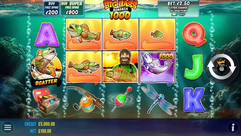 Fishing slot game-screen with lake background