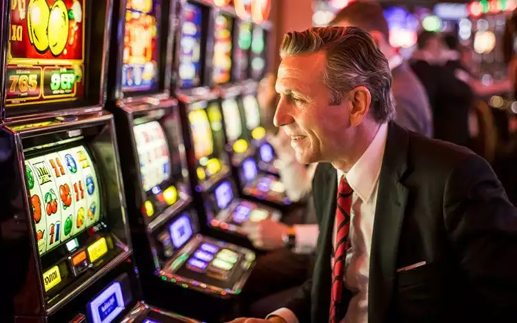 Man playing a slot machine
